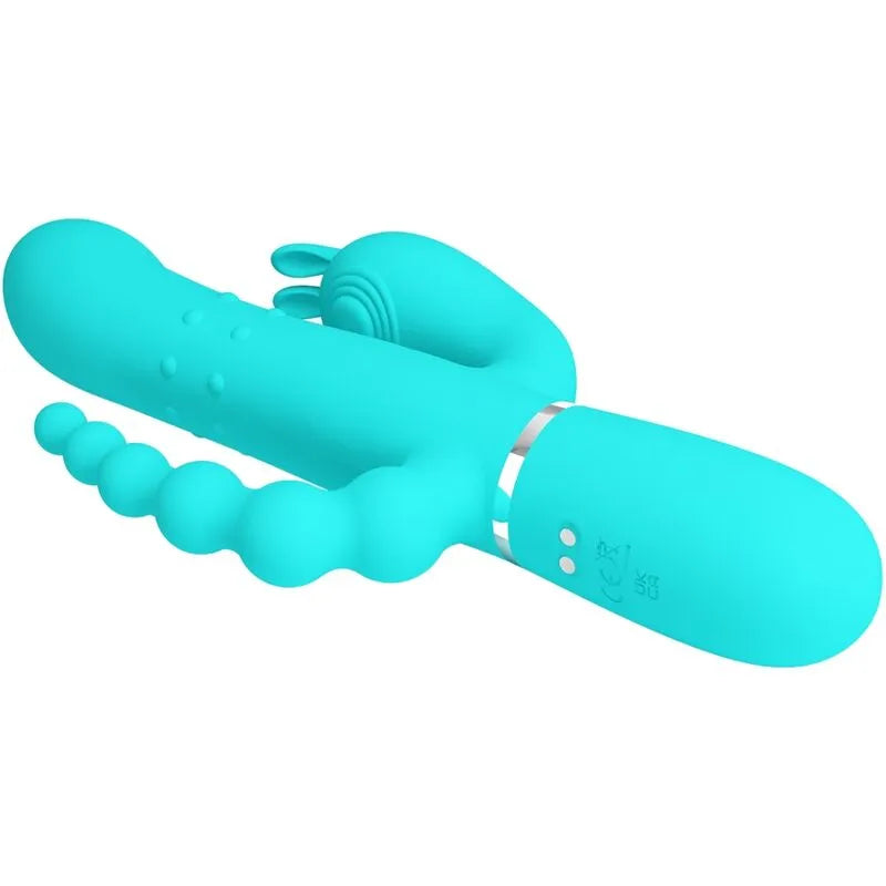 vibromasseur rabbit triple stimulation silicone vibrant rechargeable bleu
