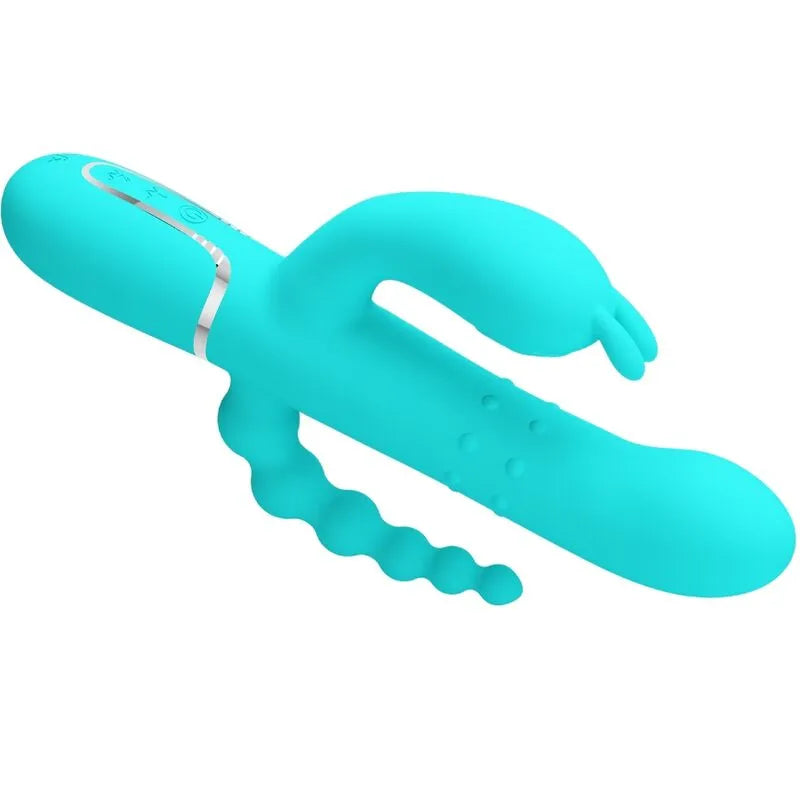 vibromasseur rabbit triple stimulation silicone vibrant rechargeable bleu