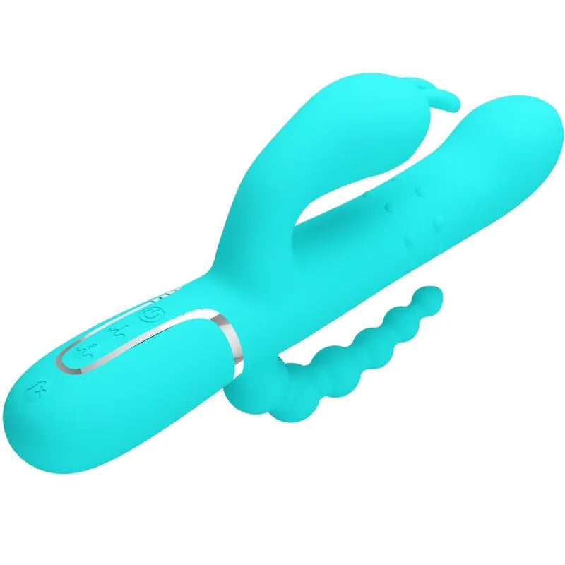 vibromasseur rabbit triple stimulation silicone vibrant rechargeable bleu