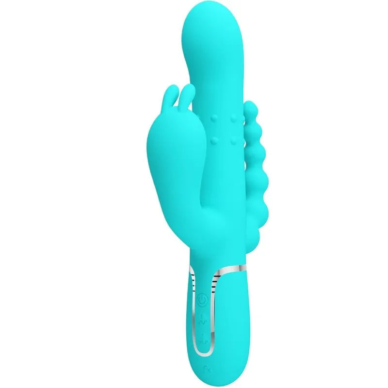 vibromasseur rabbit triple stimulation silicone vibrant rechargeable bleu