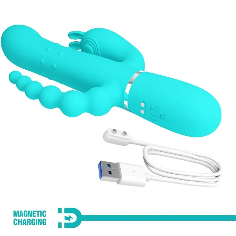 vibromasseur rabbit triple stimulation silicone vibrant rechargeable bleu
