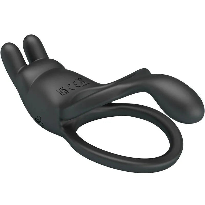 Anneau pénien vibrant noir silicone, forme ergonomique, stimulation clitoridienne, rechargeable USB, étanche.
