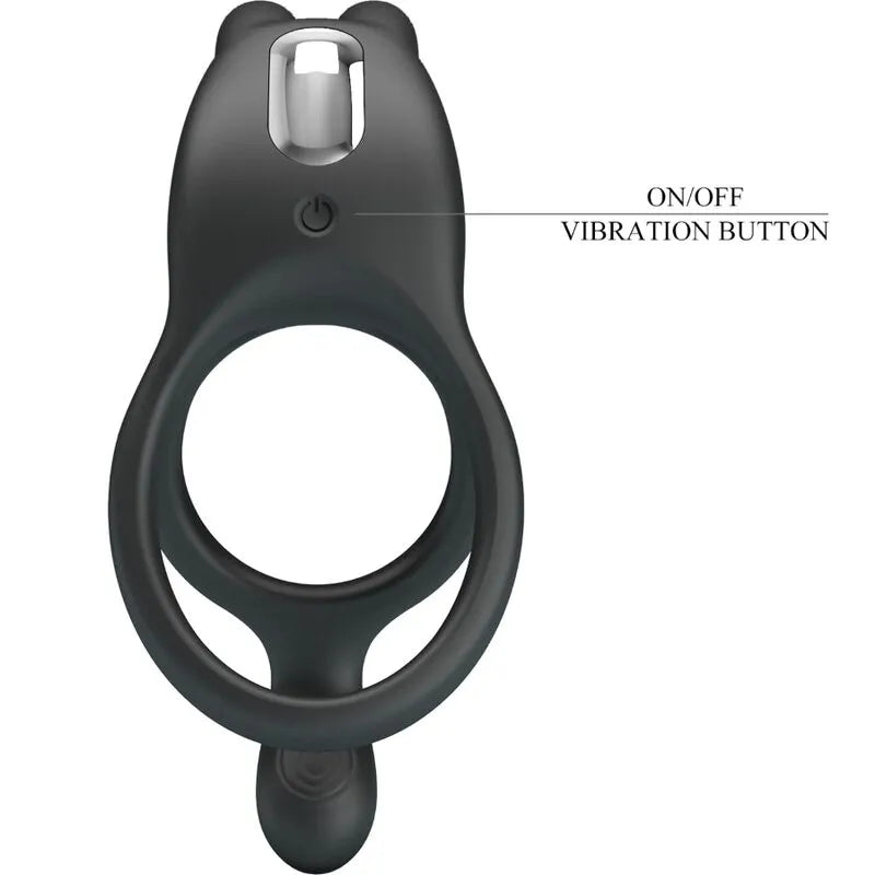 Anneau pénien vibrant noir en silicone, ergonomique, avec bouton ON/OFF, pour stimulation clitoridienne et retard éjaculat...