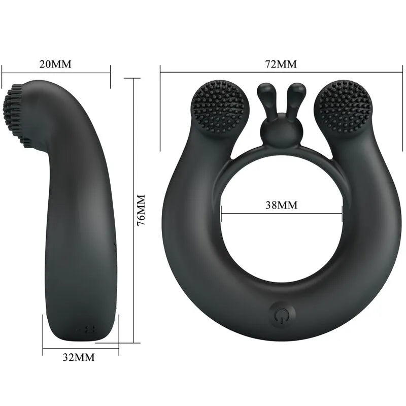 Anneau vibrant silicone noir ergonomique, 12 modes, rechargeable USB, design élégant, stimulation intense.