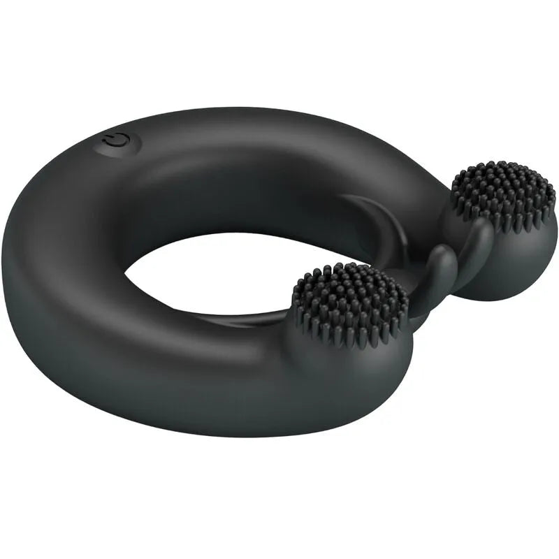Anneau vibrant silicone noir, ergonomique, rechargeable USB, 12 modes vibrations, intensité ajustable, moteurs puissants.