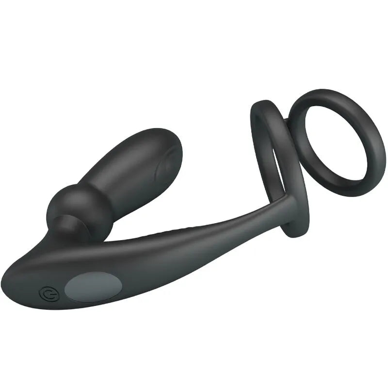 Anneau pénien vibrant noir avec plug anal en silicone, design ergonomique, 12 modes de vibration, rechargeable USB.