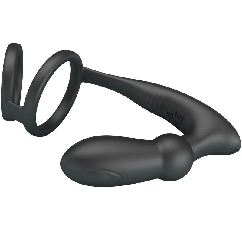 Anneau pénien vibrant noir avec plug anal en silicone, design ergonomique, 12 modes de vibration, rechargeable USB.