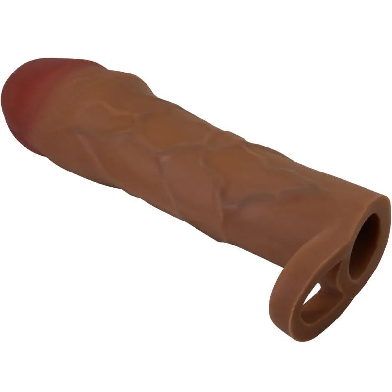 Extenseur pénis réaliste TPR 5 cm, texturé veines, couleur chair, étanche, pour sensations naturelles et confort.