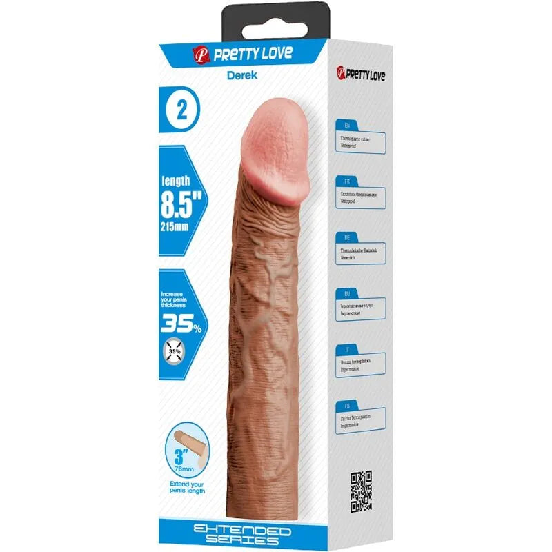 Manchon pénis réaliste TPR extension sept virgule six centimètres veines texturées mulâtre tête bulbeuse étanche flexible doux stimulation