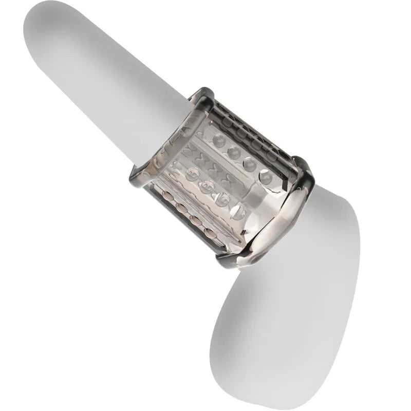 manchon pénis texturé nodulé nervuré thermoplastique élastomère super extensible étanche transparent confortable adaptable antidérapant durable hypoallergénique flexible stimulant discret innovant
