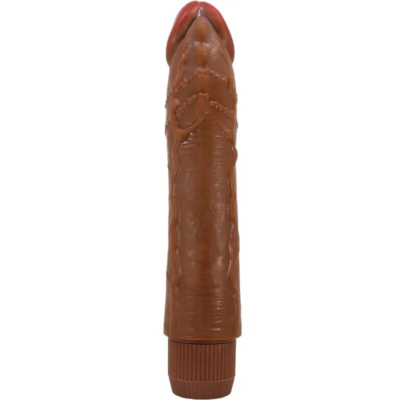 Vibromasseur réaliste mulâtre 24 cm, texture veinée, fonction vibration, matériau de qualité pour plaisir intense.