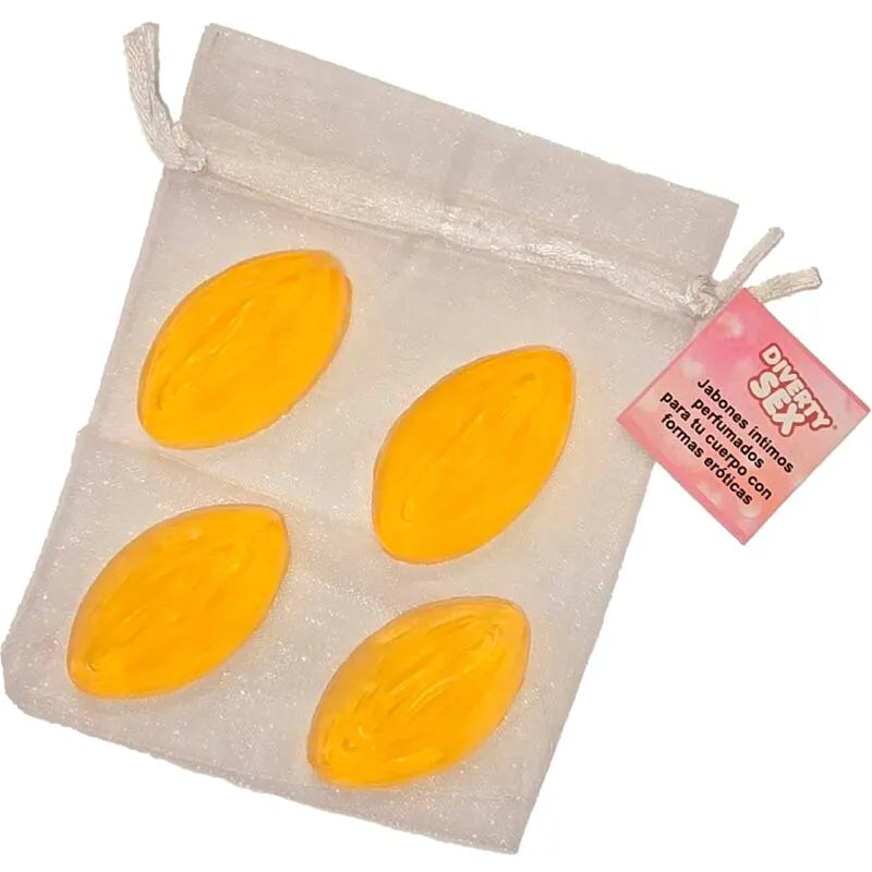 coffret quatre mini savons parfumés forme vagin bleu senteur fraîche douceur peau hypoallergénique artisanal drôle original cadeau enterrement célibataire souvenir