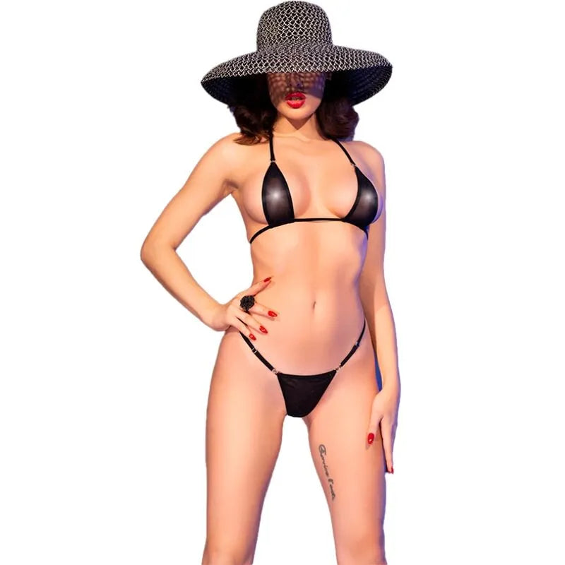 CHILIROSE CR 4840 micro bikini noir tulle transparent strass métallique élégant