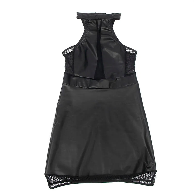 lingerie noire col licou simili cuir maille transparente sensuelle sophistiquée audacieuse brillante extensible confortable flatteuse élégante