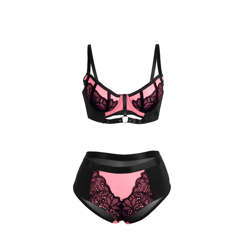 lingerie dentelle résille rose soutiengorge rembourré rehausse poitrine féminine séduisante confortable extensible douce florale translucide polyester elasthanne taille LXL