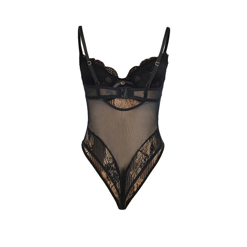 Body dentelle noire élégant, push-up, entrejambe ouvert, floral, extensible, glamour, confortable, nylon élasthanne.