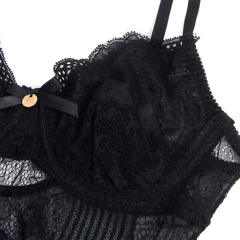 Body dentelle noire SUBBLIME, design push-up, floral, entrejambe ouvert, élégant et sensuel, nylon élasthanne extensible.