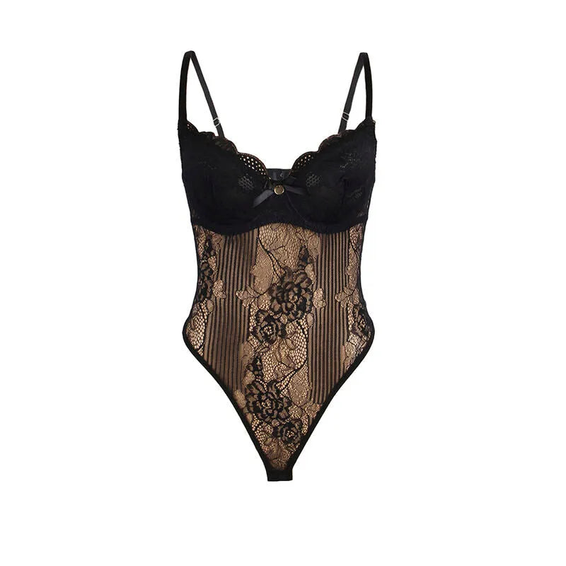 Body push-up ouvert dentelle noire, design floral, sans entrejambe, élégance et séduction, galbe raffiné.