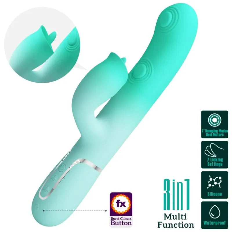 Vibromasseur waterproof silicone vert aqua multi-fonction USB orgasme intense