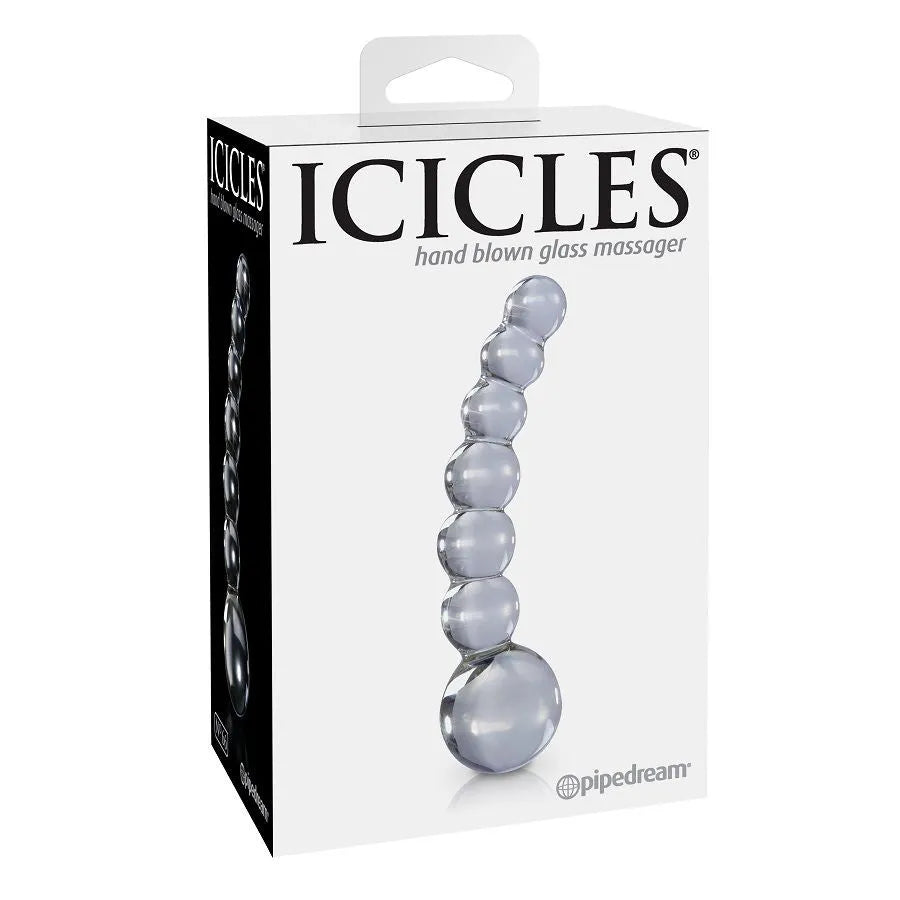 masseur anal verre transparent hypoallergénique hygiénique durable élégant ergonomique courbé sphères graduées poignée large insertion progressive stimulation visuelle