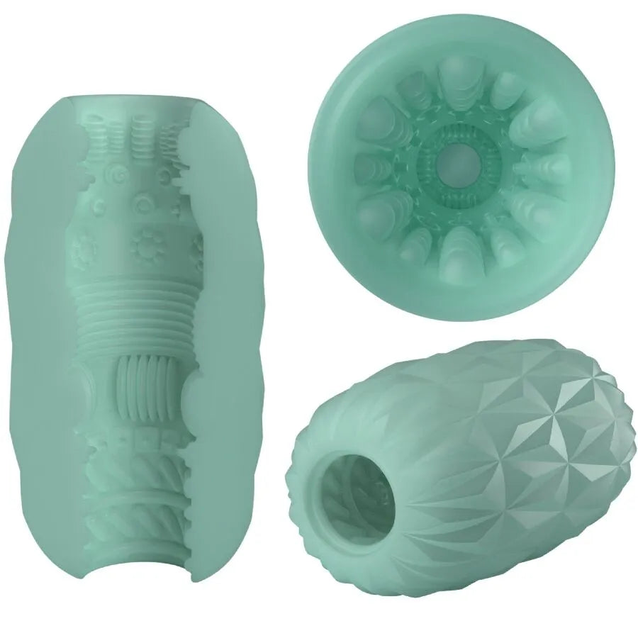 masturbateur masculin étanche TPR superextensible texture ondulée trois tunnels compact voyage ergonomique stimulation personnalisée discret hygiénique douche transportable étui rigide
