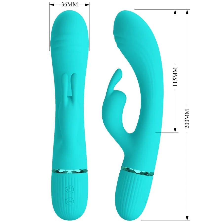 Vibromasseur rabbit silicone turquoise 10 fonctions vibration tête incurvée
