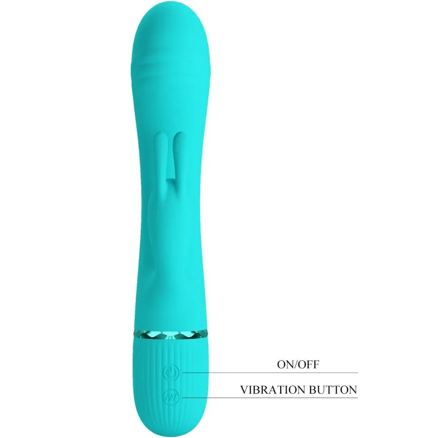 Vibromasseur rabbit silicone turquoise 10 fonctions vibration tête incurvée