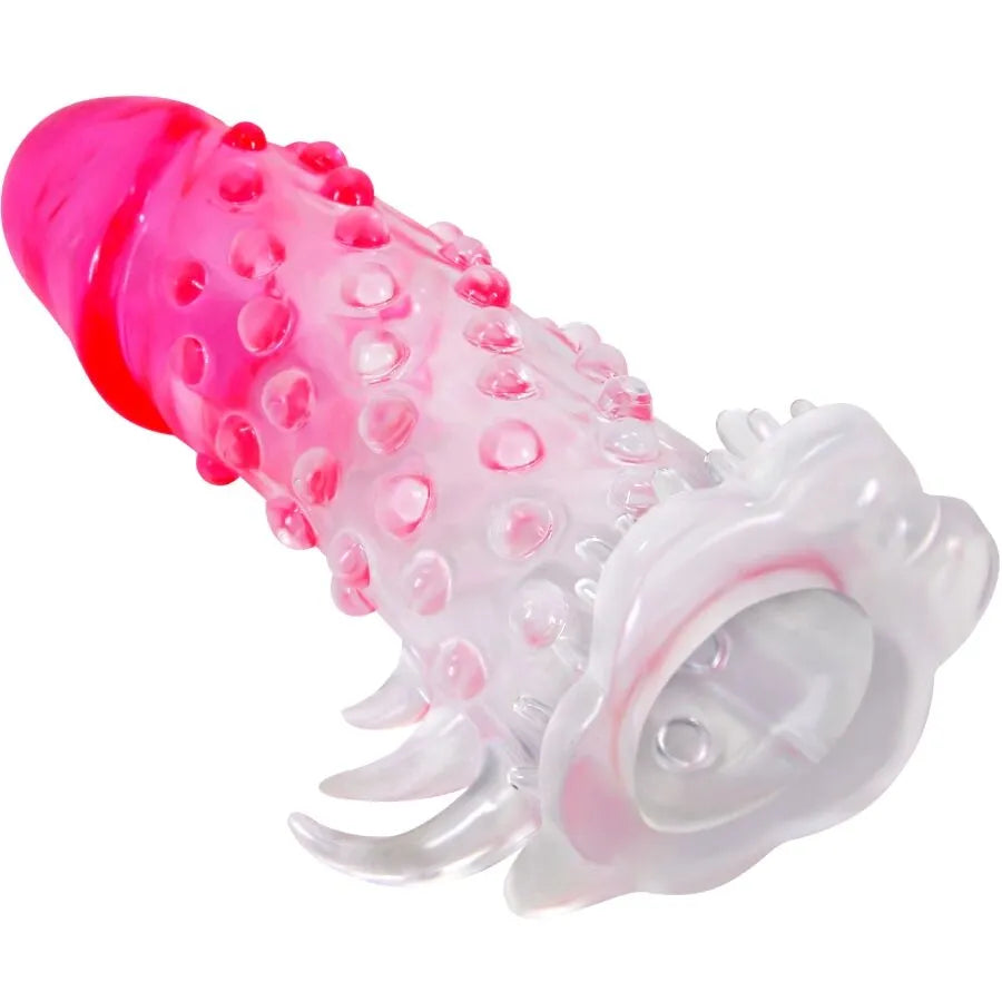 Gaine d'agrandissement rose réaliste, stimulateur anal TPR, nervurée, flexible, étanche, stimulation multisensorielle.