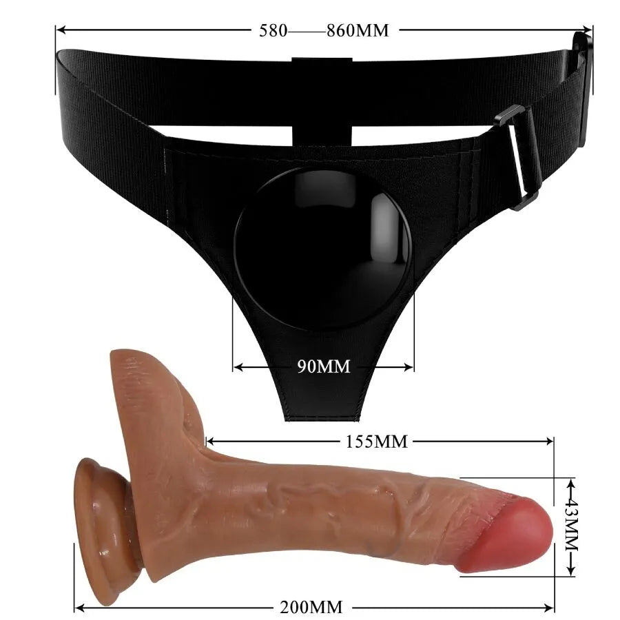 Gode vibrant marron réaliste avec harnais réglable, fonction giclante, texture détaillée, stimulation intime puissante.