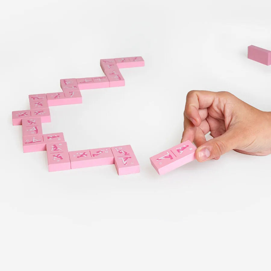 Jeu de dominos érotique Kinky DOMINO pour couples, design épicé, 28 pièces bois plastique rose, stratégique et ludique, idéal soirées intimes adultes