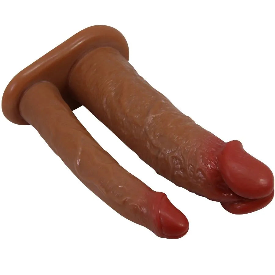 Gode ceinture creux marron en silicone réaliste avec harnais réglable, conçu pour stimulation et intimité prolongée.