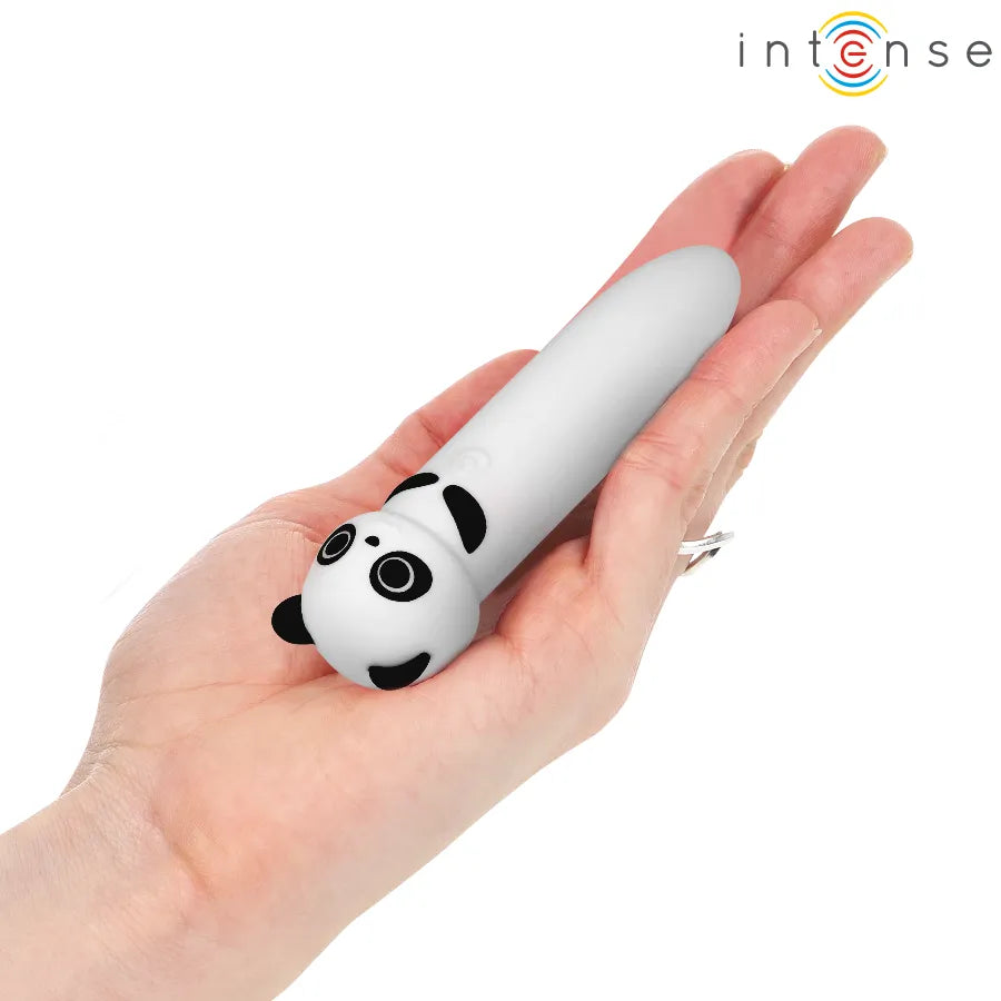 Bullet vibrant panda en silicone médical blanc et noir, design mignon, étanche, rechargeable USB, 8 modes vibrations.
