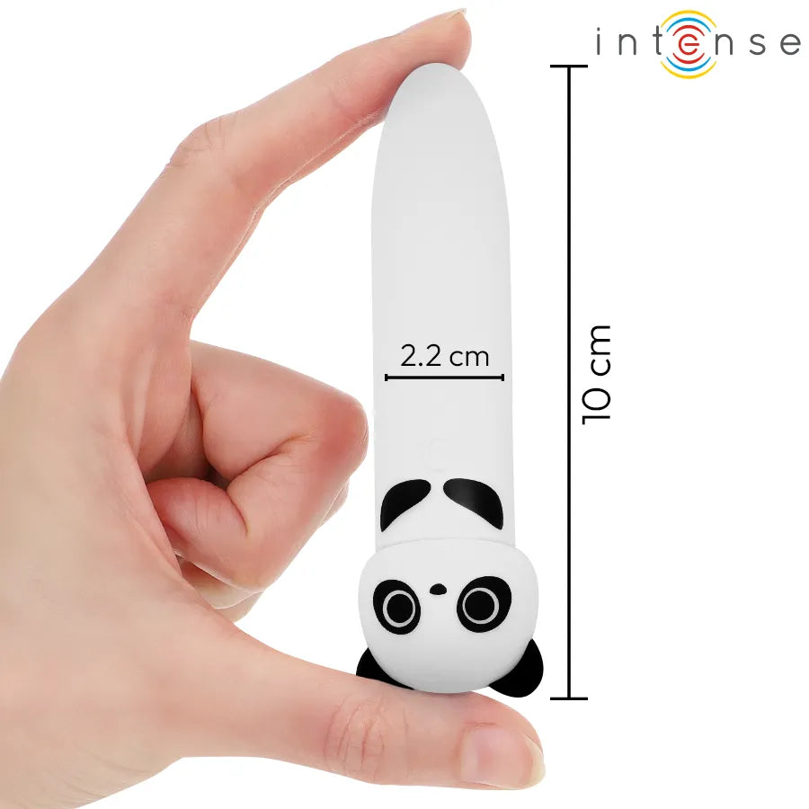Bullet vibrant panda blanc en silicone médical, design mignon, étanche, rechargeable USB, 8 modes vibrations, 10 cm.