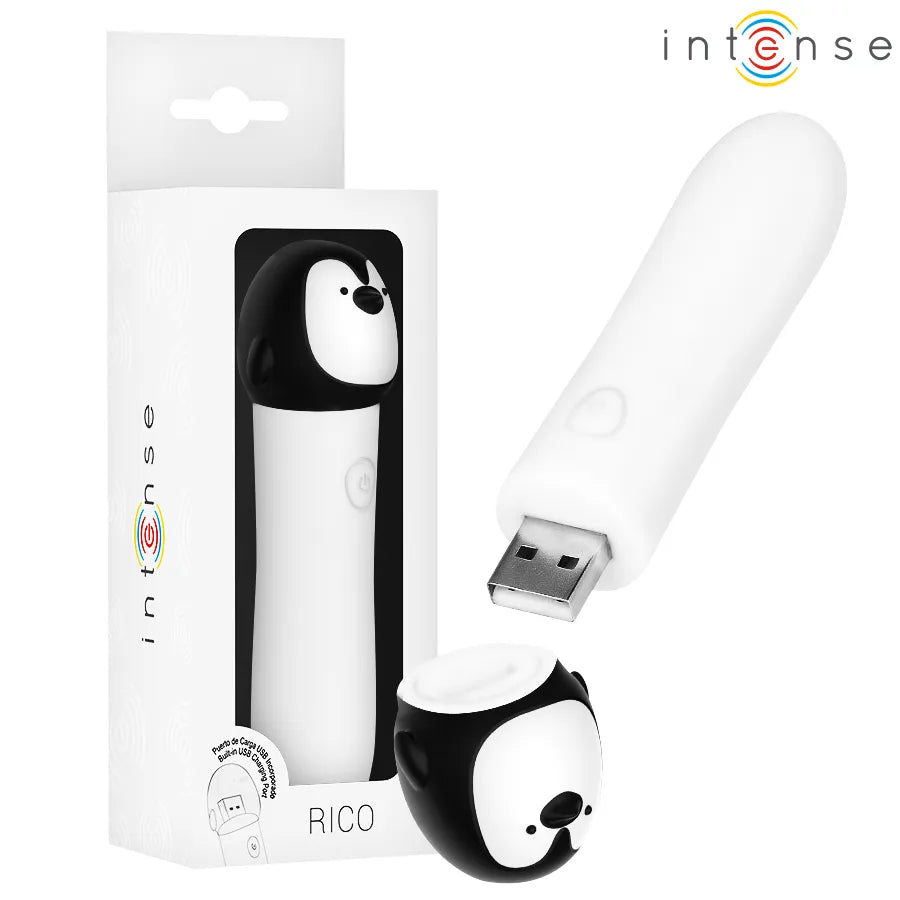 Vibromasseur puissant silicone pingouin compact étanche rechargeable USB 8 modes