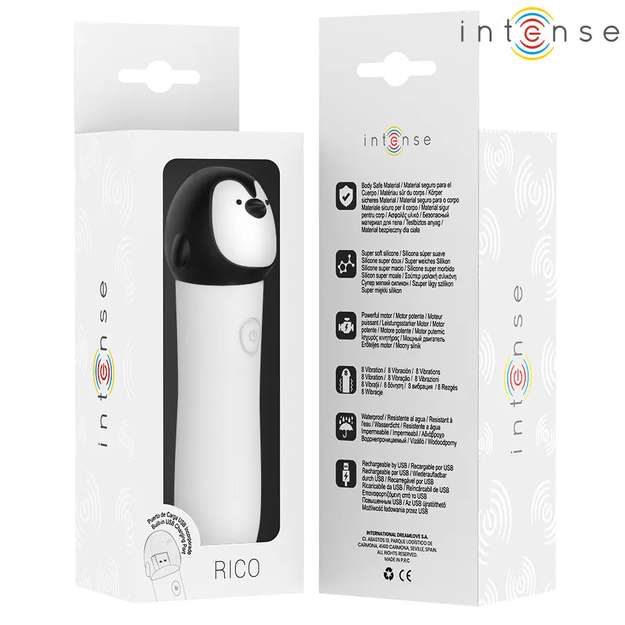 Vibromasseur puissant silicone pingouin compact étanche rechargeable USB 8 modes