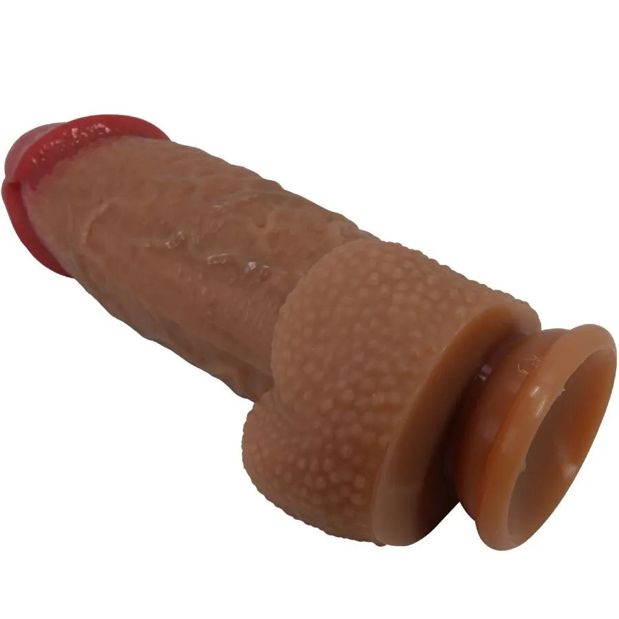 Gode silicone réaliste 22cm, texture veiné, couleur chair, ventouse puissante, stimulation interne, imperméable.
