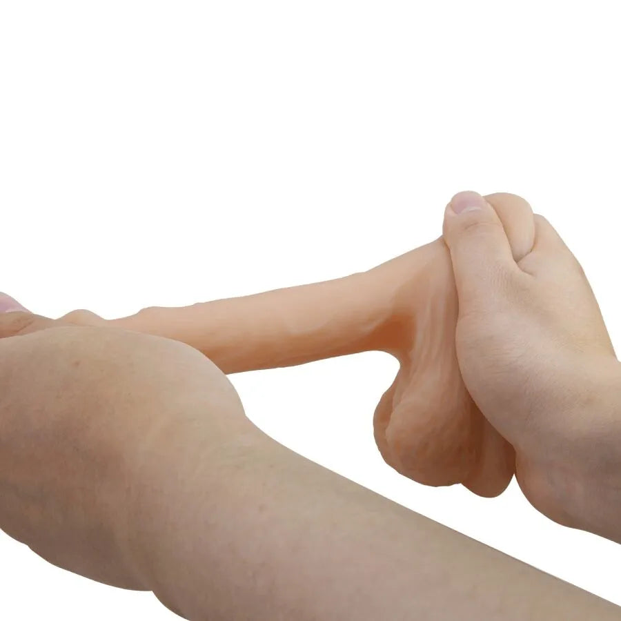 Gode réaliste TPR beige, veinée, tête bulbeuse, ventouse puissante, compatible harnais, stimulation interne, 10 cm.