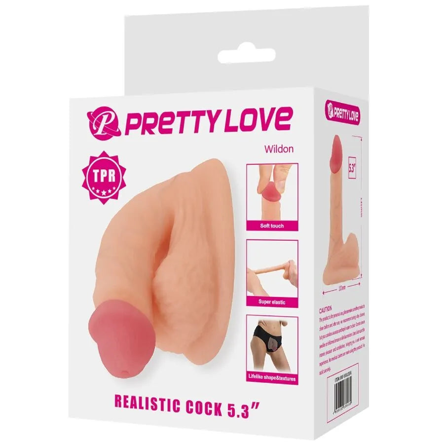 Gode réaliste en TPR beige avec ventouse, tête bulbeuse et tige veinée, compatible harnais, sur fond blanc.