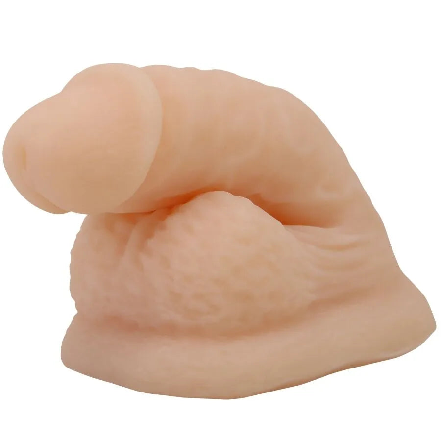 Gode réaliste TPR beige, tête bulbeuse, tige veinée, ventouse puissante, 10cm, compatible harnais, stimulation interne.