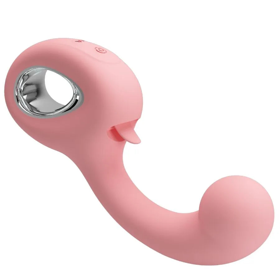 Masseur silicone médical ergonomique compact rechargeable dix vibrations cinq léchages stimulation clitoridienne double intense doux hygiénique silencieux nomade discret