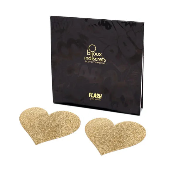 Autocollants paillettes dorées en forme de cœur, réutilisables pour décolleté, glamour et audacieux, avec emballage élégant.