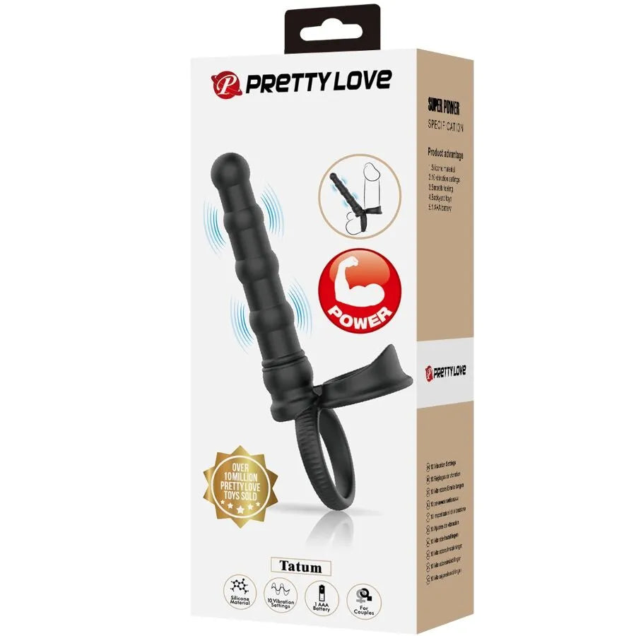 Anneau pénien vibrant noir en silicone, double pénétration, 10 modes de vibration, moteur puissant, emballage discret.