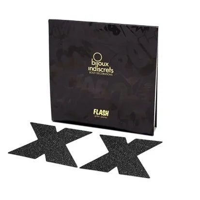 Décorations corporelles paillettes noires en forme de X, réutilisables, élégantes et adhésives pour décolleté féminin.