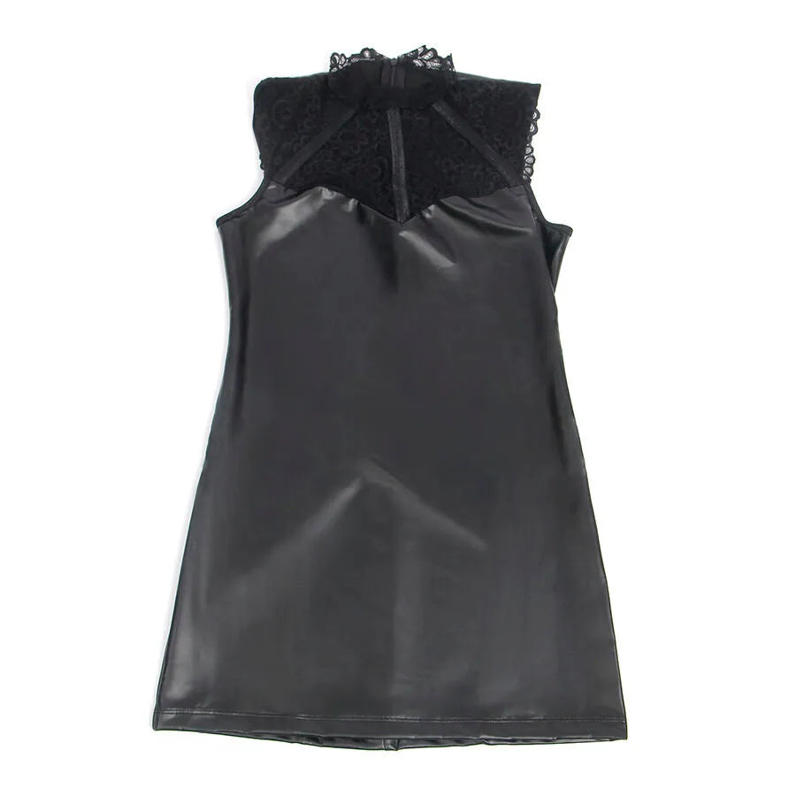 lingerie sexy simili cuir noir dentelle florale élastique coupe ajustée silhouette audacieuse transparences découpes séduisantes effet vinyle confort élasthanne