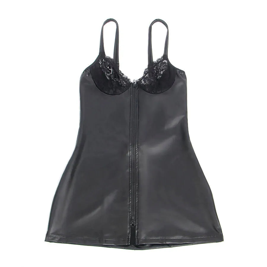 lingerie sexy similicuir noir dentelle florale transparente fermeture éclair avant extensible confortable ajustable sculptante séduction sensuelle audacieuse
