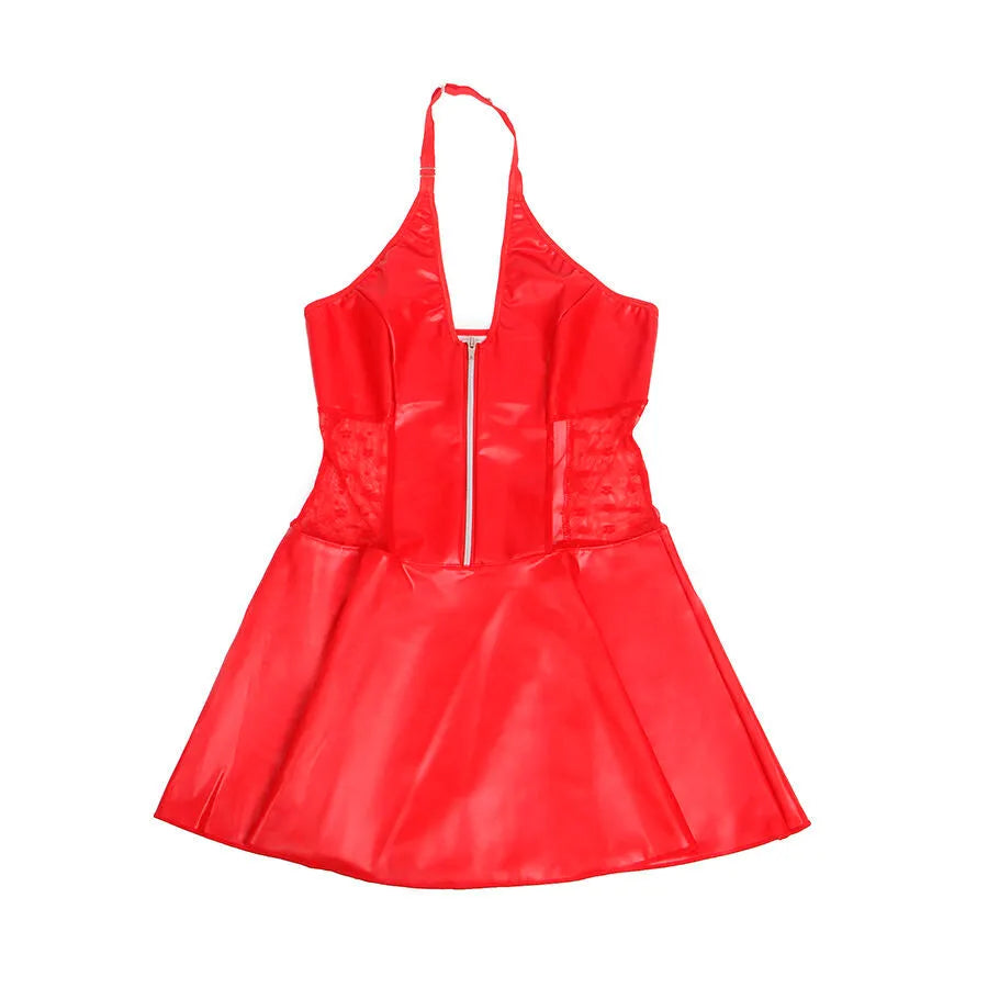 Ensemble lingerie rouge similicuir avec dentelle florale, porte-jarretelles intégré, bretelles réglables, grandes tailles.