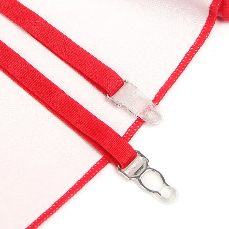 Bretelles réglables rouges en similicuir avec dentelle florale, porte-jarretelles intégré, lingerie sexy grande taille.