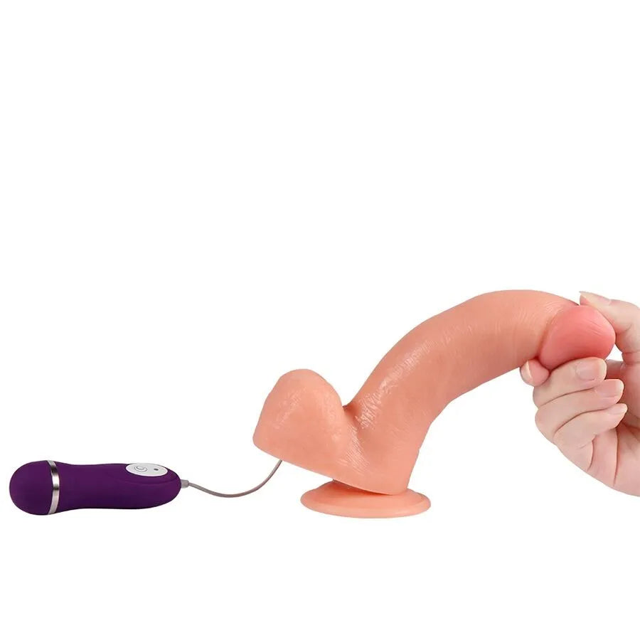Gode vibrant réaliste en silicone beige avec ventouse, télécommande violette sans fil, hypoallergénique, étanche IPX7.