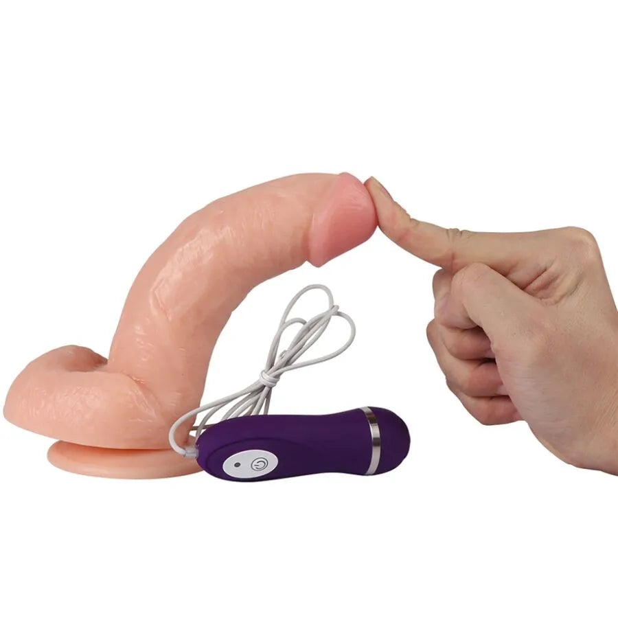 Gode vibrant réaliste en silicone beige avec ventouse, télécommande violette, hypoallergénique, étanche, ultra-silencieux.