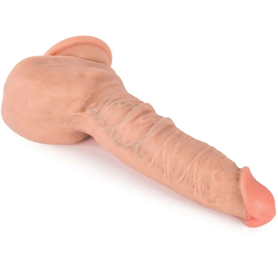 Gode réaliste silicone double densité 16,5 cm, couleur chair, texture veinée, ventouse puissante pour usage mains libres.